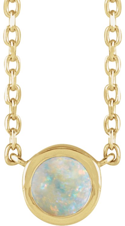 14K Gold Round Natural White Opal Rose-Cut Bezel-Set Necklace - Yellow Gold