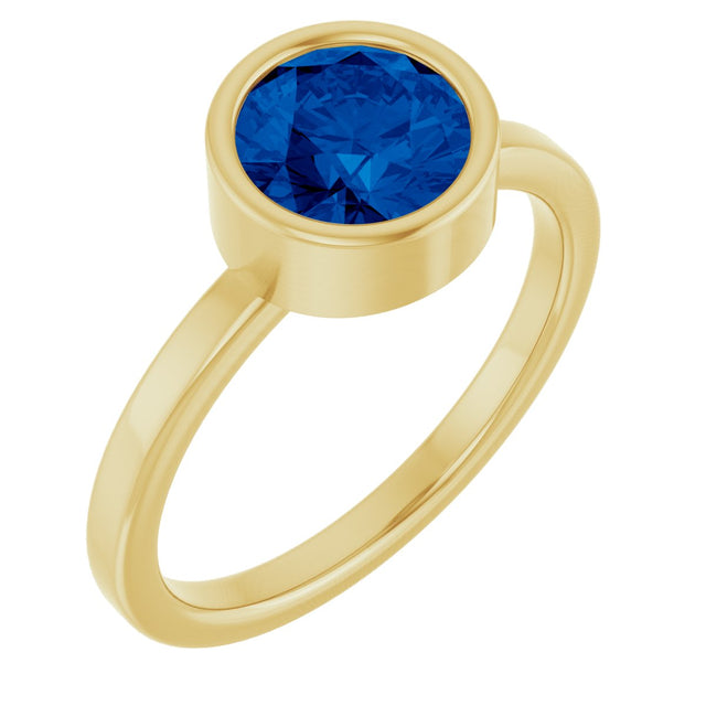 14K Gold Round Lab-Grown Blue Sapphire Bezel-Set Solitaire Ring - Yellow Gold