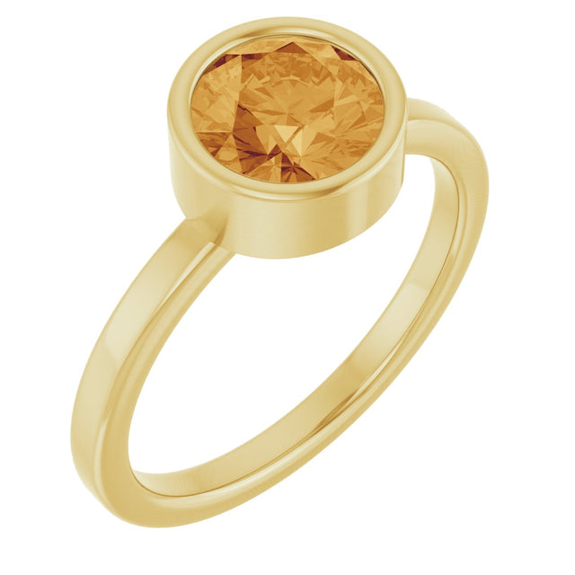 14K Gold Round Natural Citrine Bezel-Set Solitaire Ring - Yellow Gold