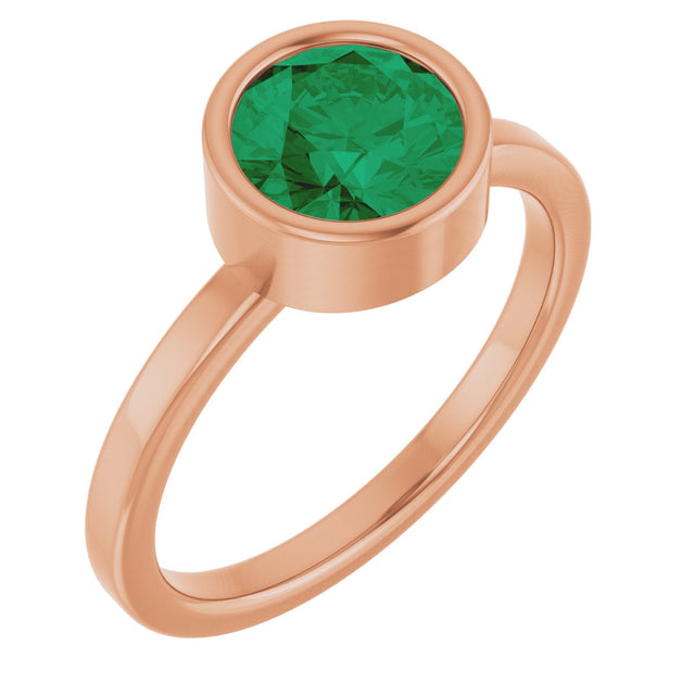 14K Gold Round Lab-Grown Emerald Bezel-Set Solitaire Ring - Rose Gold