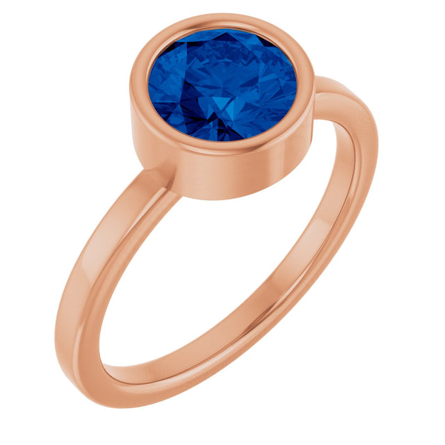 14K Gold Round Lab-Grown Blue Sapphire Bezel-Set Solitaire Ring - Rose Gold