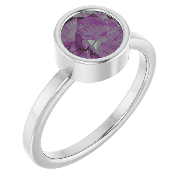 Platinum Round Lab-Grown Alexandrite Bezel-Set Solitaire Ring