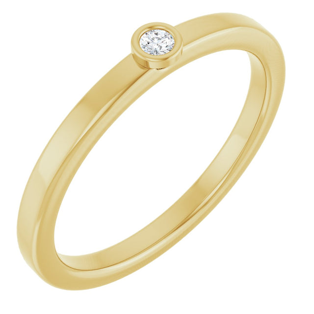 14K Gold Round Natural White Sapphire Bezel-Set Solitaire Ring - Yellow Gold