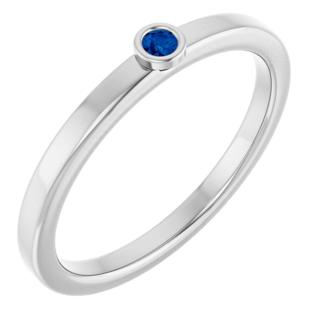 Platinum Round Natural Blue Sapphire Bezel-Set Solitaire Ring