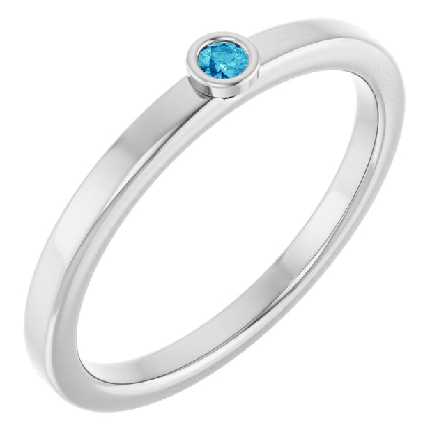 14K Gold Round Natural Blue Zircon Bezel-Set Solitaire Ring - White Gold