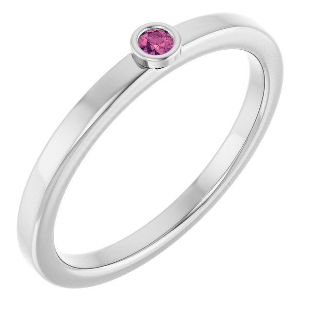 Platinum Round Natural Pink Tourmaline Bezel-Set Solitaire Ring