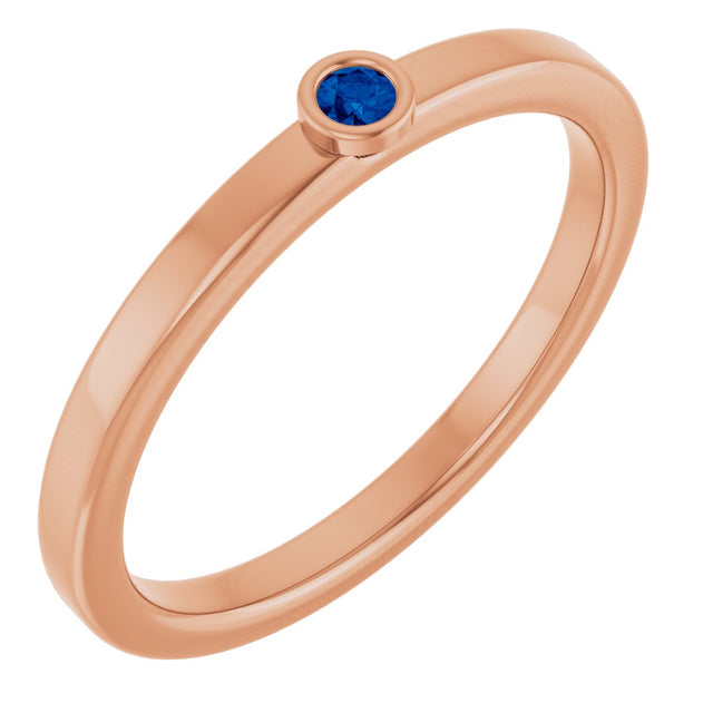 14K Gold Round Natural Blue Sapphire Bezel-Set Solitaire Ring - Rose Gold