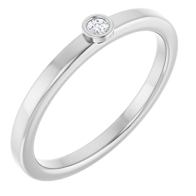 14K Gold Round Natural White Sapphire Bezel-Set Solitaire Ring - White Gold