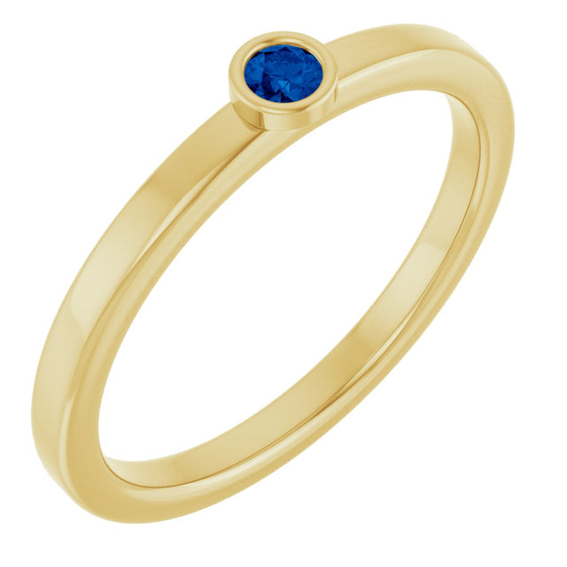 14K Gold Round Natural Blue Sapphire Bezel-Set Solitaire Ring - Yellow Gold