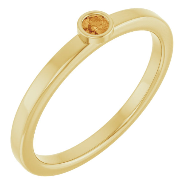 14K Gold Round Natural Citrine Bezel-Set Solitaire Ring - Yellow Gold