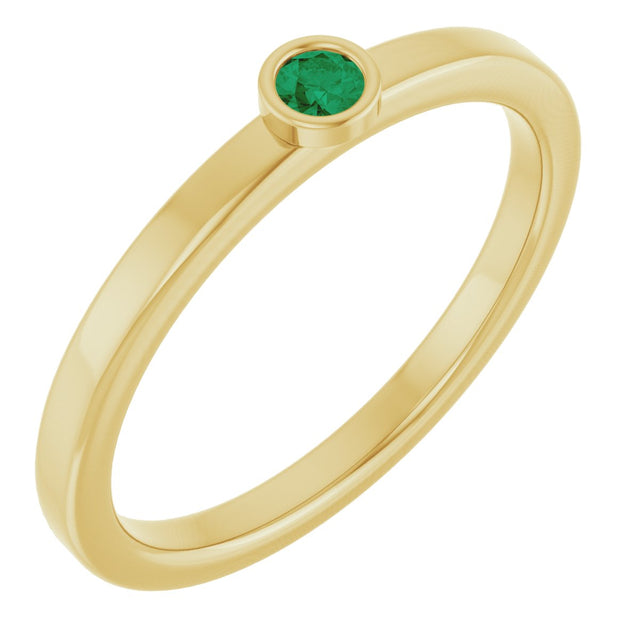 14K Gold Round Natural Emerald Bezel-Set Solitaire Ring - Yellow Gold