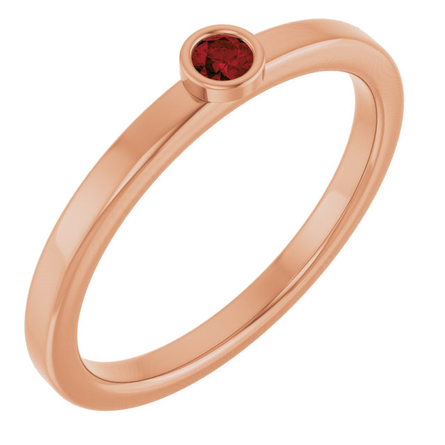 14K Gold Round Natural Mozambique Garnet Bezel-Set Solitaire Ring - Rose Gold
