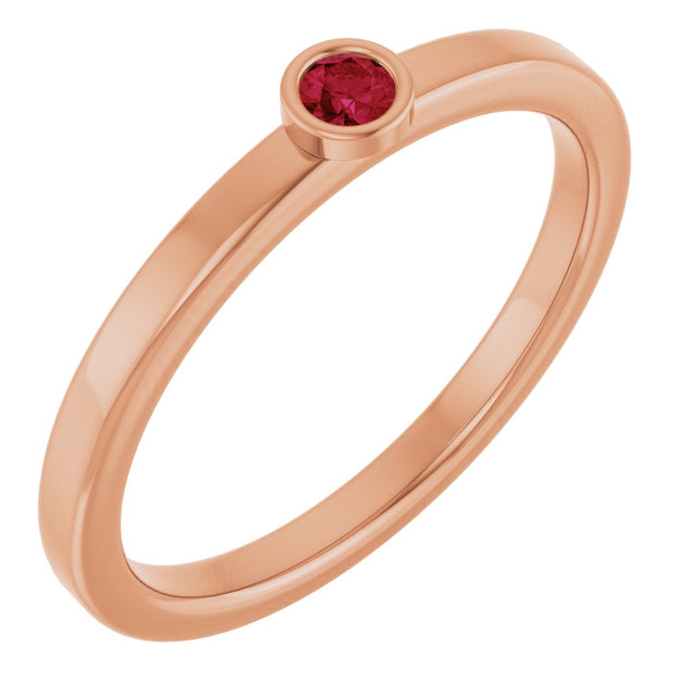 14K Gold Round Natural Ruby Bezel-Set Solitaire Ring - Rose Gold
