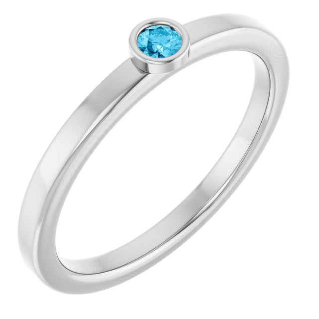 Platinum Round Natural Aquamarine Bezel-Set Solitaire Ring