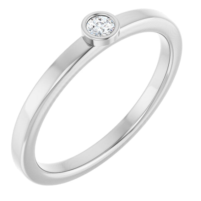 Platinum Round Natural White Sapphire Bezel-Set Solitaire Ring
