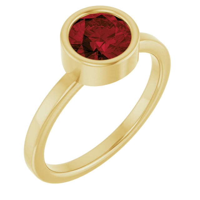 14K Gold Round Natural Mozambique Garnet Bezel-Set Solitaire Ring - Yellow Gold
