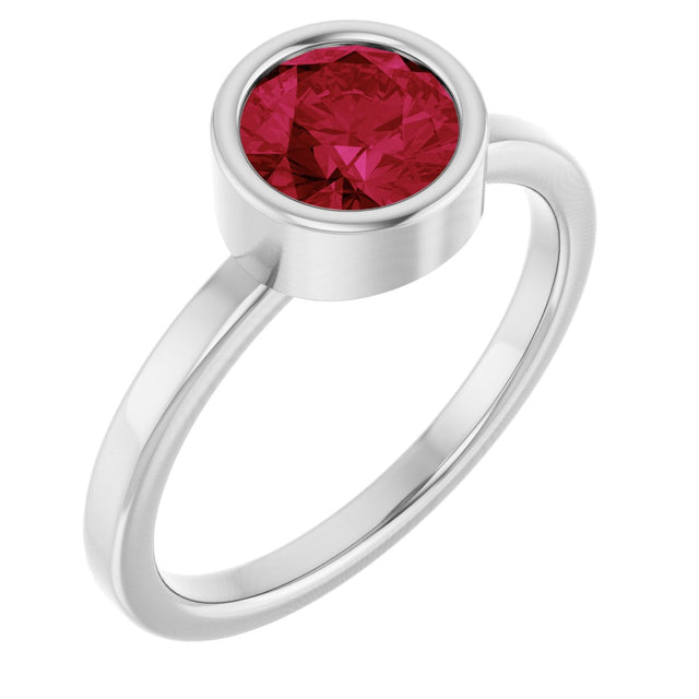 14K Gold Round Lab-Grown Ruby Bezel-Set Solitaire Ring - White Gold