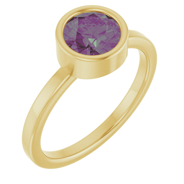 14K Gold Round Lab-Grown Alexandrite Bezel-Set Solitaire Ring - Yellow Gold