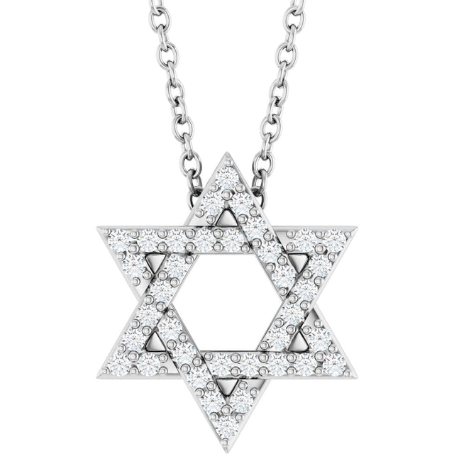 14K Gold Round Natural Diamond Star of David Necklace or Pendant - White Gold