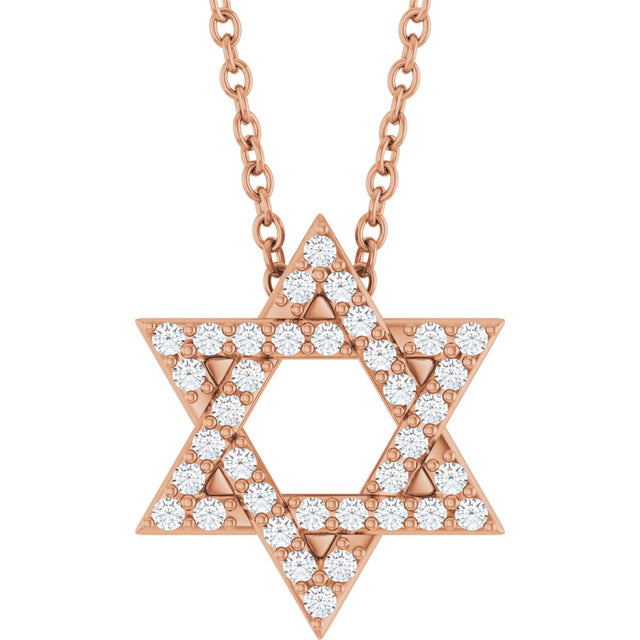 14K Gold Round Natural Diamond Star of David Necklace or Pendant - Rose Gold