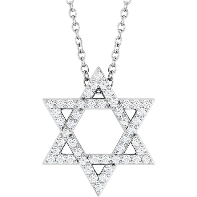 14K Gold Round Natural Diamond Star of David Necklace or Pendant - White Gold
