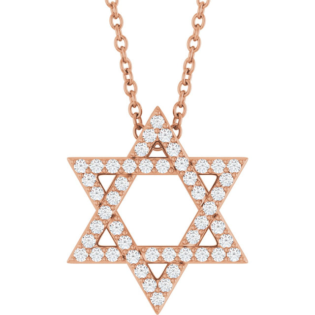14K Gold Round Natural Diamond Star of David Necklace or Pendant - Rose Gold