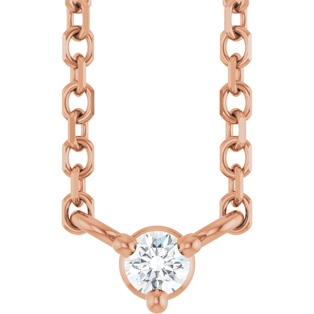 14K Gold Round Natural Diamond Solitaire Necklace – 2-4mm Stones - Rose Gold