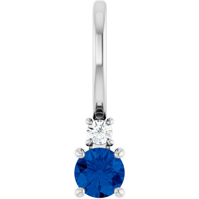 14K Gold Round Natural Blue Sapphire Accented Pendant - White Gold