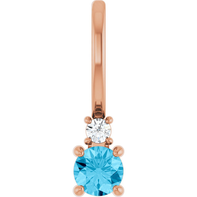 14K Gold Round Natural Aquamarine Accented Pendant - Rose Gold