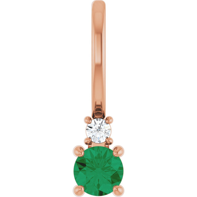 14K Gold Round Lab-Grown Emerald Accented Pendant – up to 0.015 CTW - Rose Gold