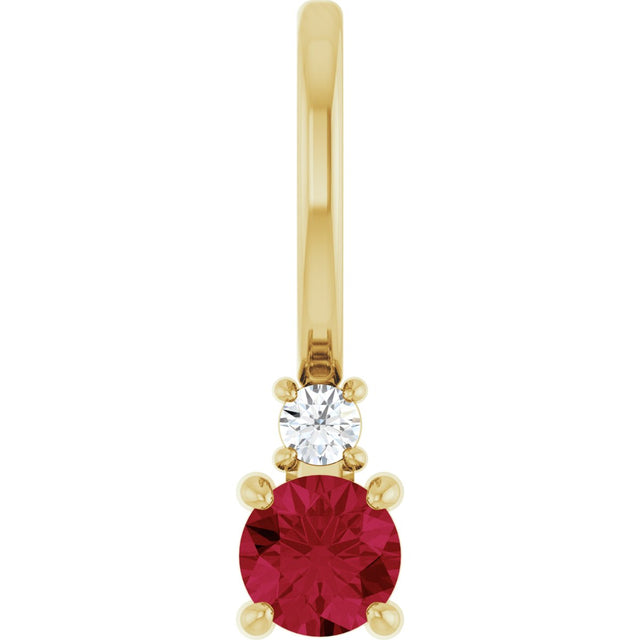 14K Gold Round Natural Ruby Accented Pendant - Yellow Gold