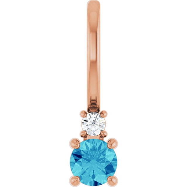 14K Gold Round Natural Blue Zircon Accented Pendant - Rose Gold