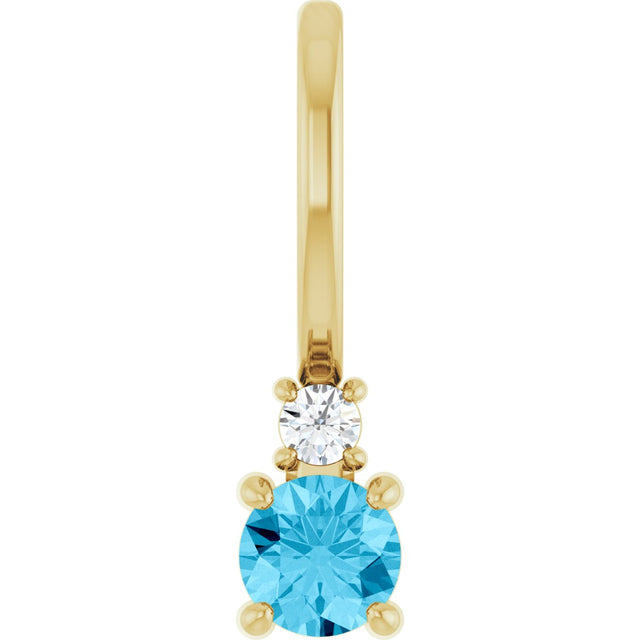 14K Gold Round Natural Aquamarine Accented Pendant - Yellow Gold