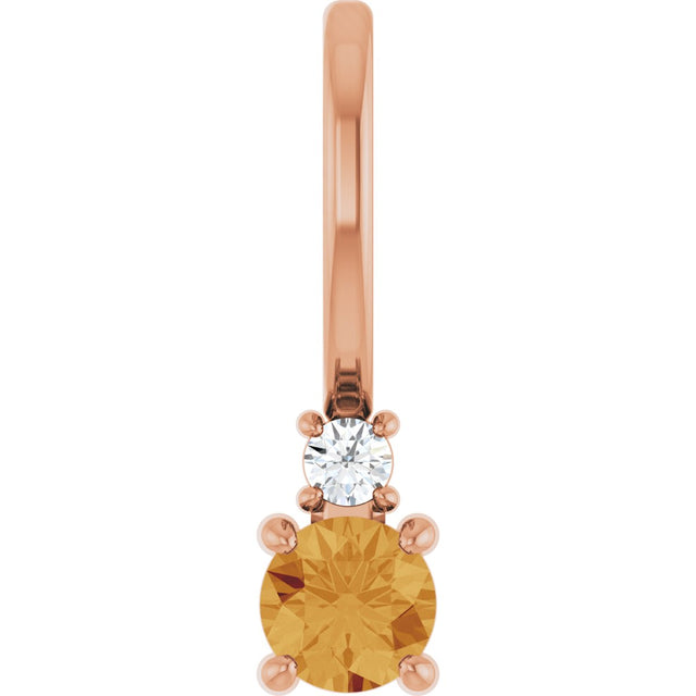 14K Gold Round Natural Citrine Accented Pendant - Rose Gold