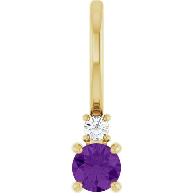 14K Gold Round Natural Amethyst Accented Pendant - Yellow Gold