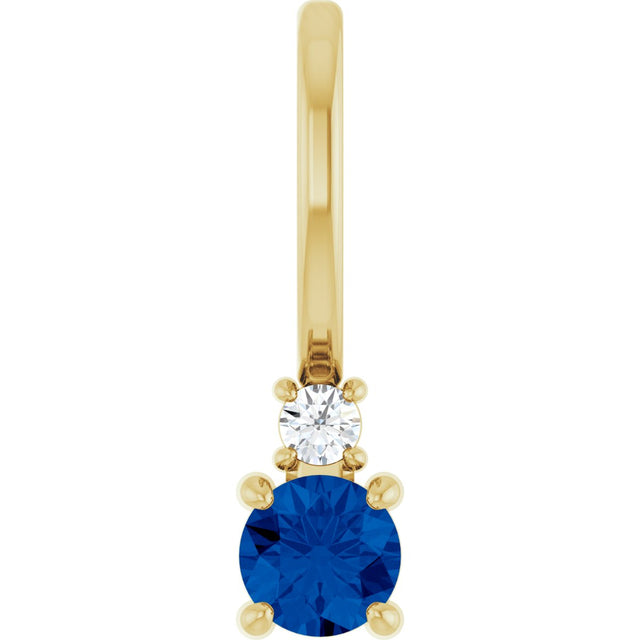 14K Gold Round Lab-Grown Blue Sapphire Accented Pendant – up to 0.015 CTW - Yellow Gold