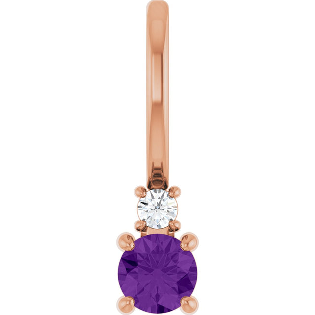 14K Gold Round Natural Amethyst Accented Pendant - Rose Gold