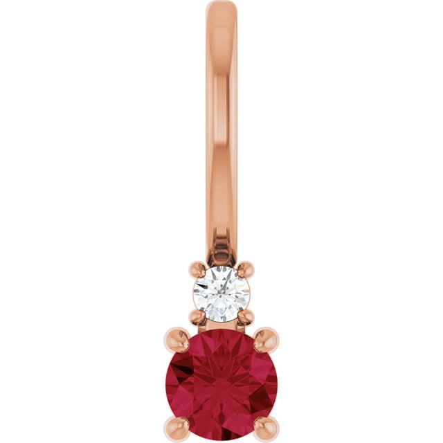 14K Gold Round Natural Ruby Accented Pendant - Rose Gold
