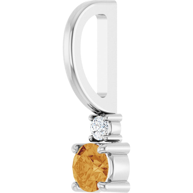 Platinum Round Natural Citrine Accented Pendant - view 2