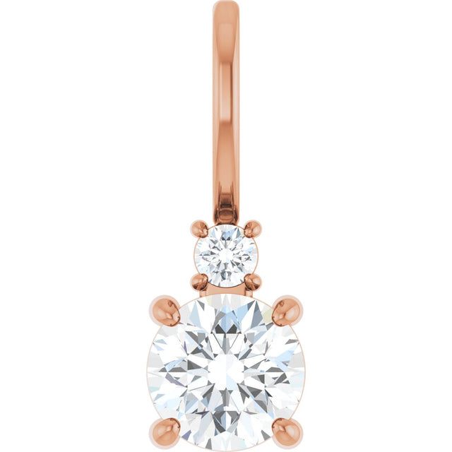 14K Gold Round Natural White Sapphire Accented Pendant - Rose Gold