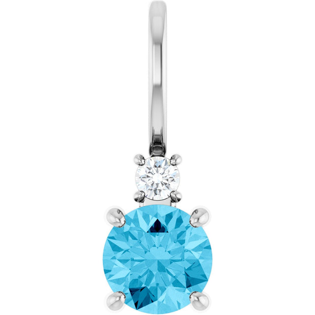 Platinum Round Natural Aquamarine Accented Pendant