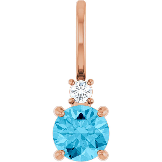14K Gold Round Natural Aquamarine Accented Pendant - Rose Gold