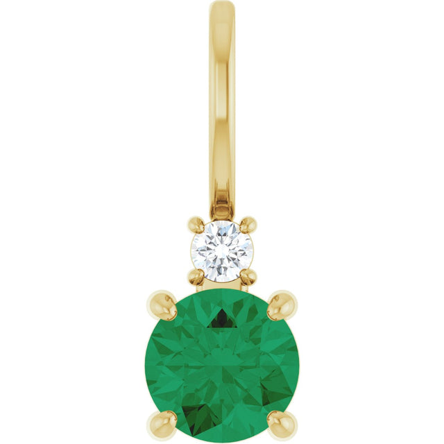 14K Gold Round Natural Emerald Accented Pendant - Yellow Gold