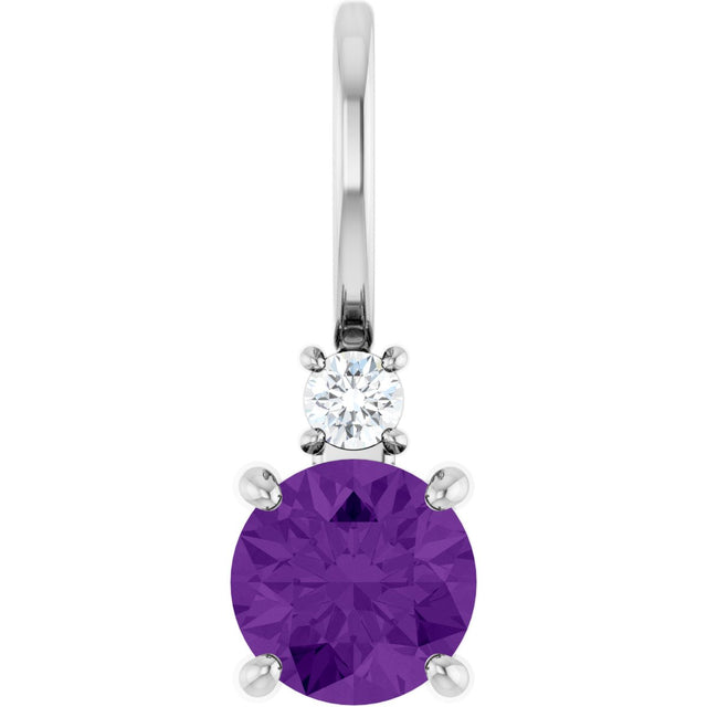 Platinum Round Natural Amethyst Accented Pendant