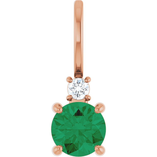14K Gold Round Lab-Grown Emerald Accented Pendant – up to 0.015 CTW - Rose Gold