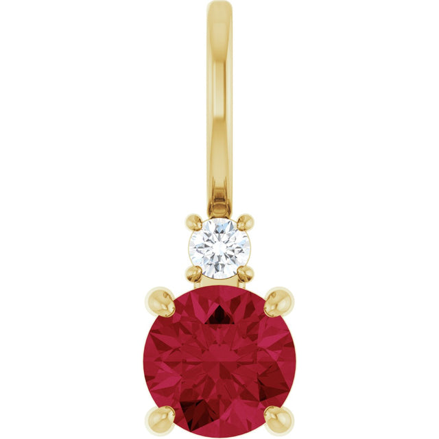 14K Gold Round Natural Ruby Accented Pendant - Yellow Gold
