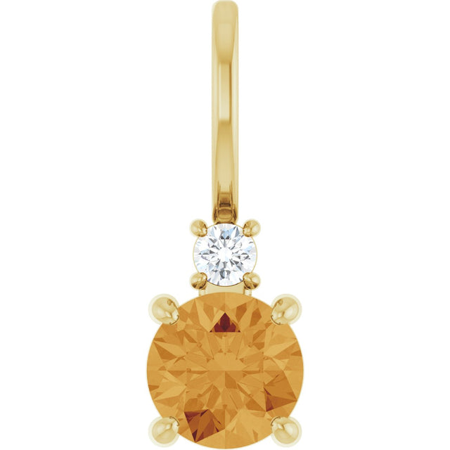 14K Gold Round Natural Citrine Accented Pendant - Yellow Gold