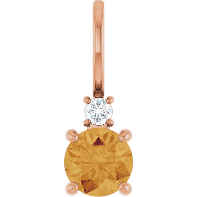 14K Gold Round Natural Citrine Accented Pendant - Rose Gold