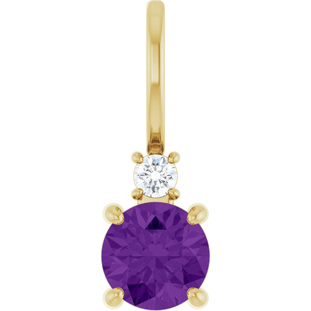 14K Gold Round Natural Amethyst Accented Pendant - Yellow Gold