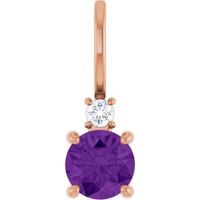 14K Gold Round Natural Amethyst Accented Pendant - Rose Gold